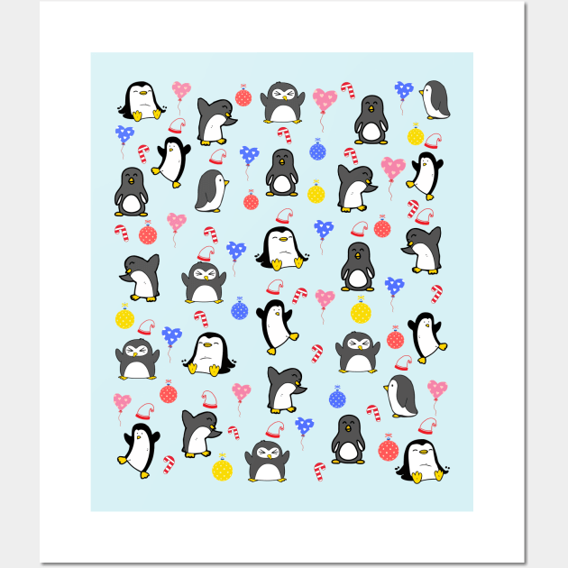 The gang cute penguins,Christmas Penguin face mask, Penguins face mask. Wall Art by DakhaShop